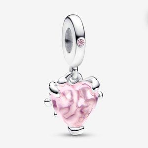 Silver 925 Pink Family Tree & Heart Dangle Charm